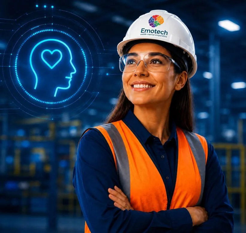 Trabalhadora da indústria com equipamento de proteção